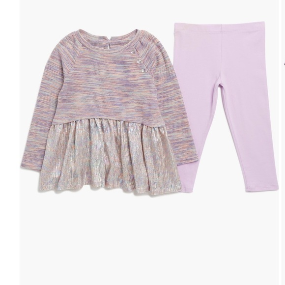 Bonnie Jean Long Sleeved Space Dyed Foiled Knit Top & Solid Stretch Leggings - Picture 1 of 6